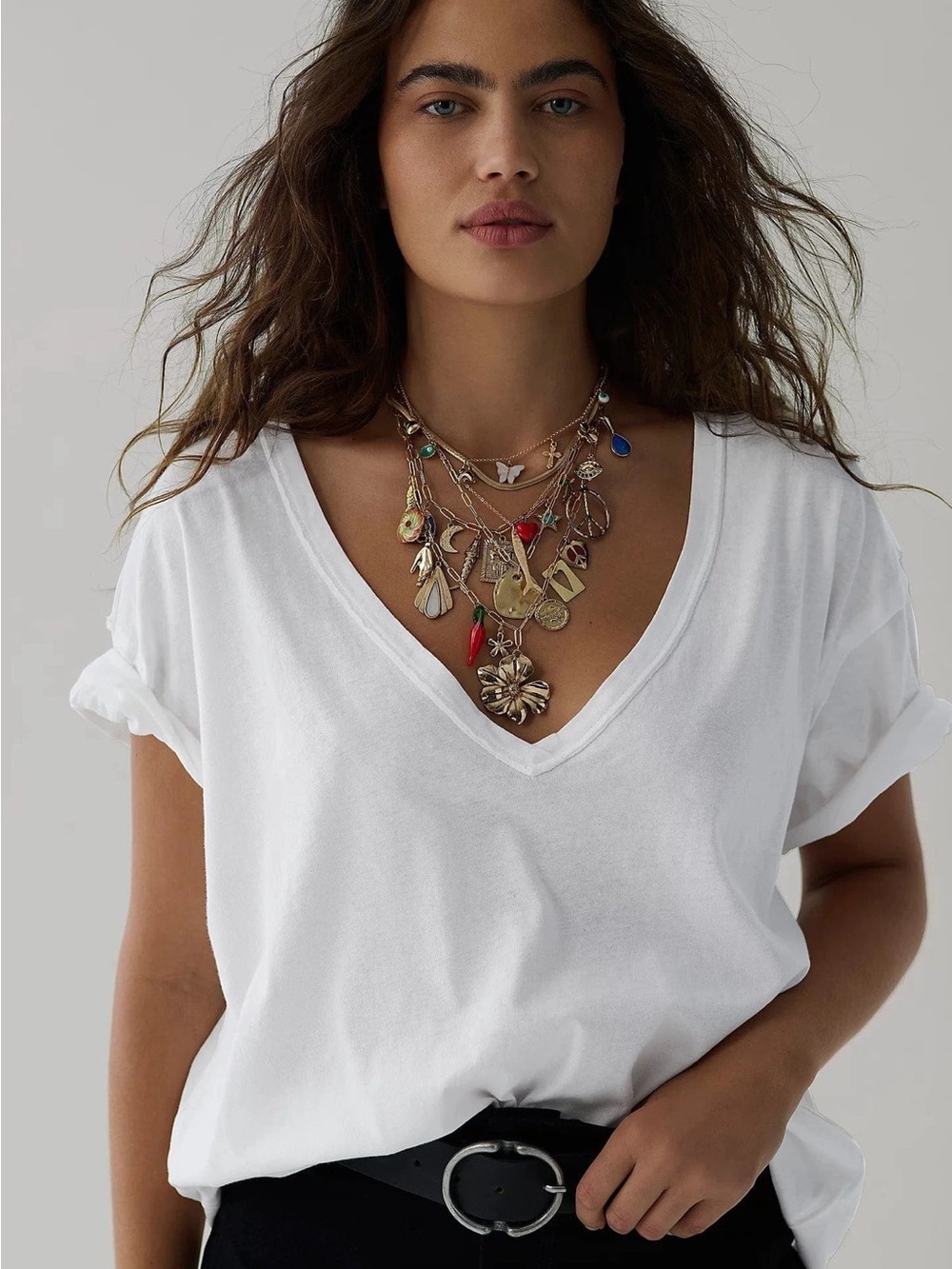 We The Free White Deep V-Neck Boxy Tee